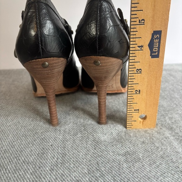 Nine West Studio Black Leather Peep Toe Heels Size 8 Mary Jane Pumps - Picture 13 of 14